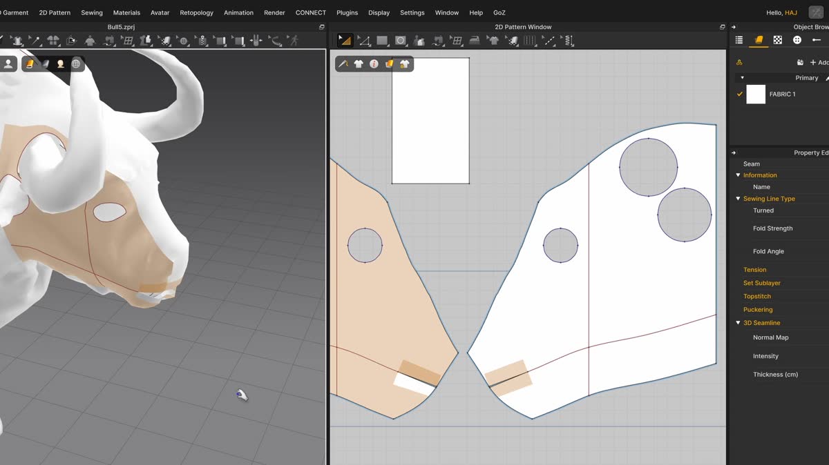 The bull's model and its unwrapped texture layout